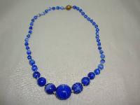Pretty 30s Art Deco Vibrant Blue Art Glass Hand Knotted Bead Necklace 