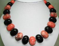 Unique Black and Salmon Pink Marble Effect Chunky Lucite Bead Necklace