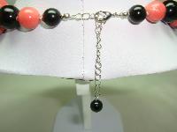 Unique Black and Salmon Pink Marble Effect Chunky Lucite Bead Necklace