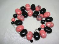 Unique Black and Salmon Pink Marble Effect Chunky Lucite Bead Necklace