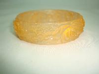 Vintage 30s Pretty Carved Flowers Celluloid Plastic Pale Orange Bangle