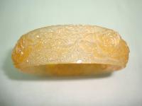 Vintage 30s Pretty Carved Flowers Celluloid Plastic Pale Orange Bangle