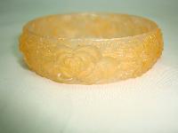 Vintage 30s Pretty Carved Flowers Celluloid Plastic Pale Orange Bangle