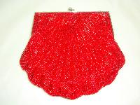 Vintage 80s Fab Red Glass Bugle Bead Scallop Design Evening Handbag