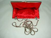 Vintage 80s Fab Red Glass Bugle Bead Scallop Design Evening Handbag