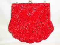 Vintage 80s Fab Red Glass Bugle Bead Scallop Design Evening Handbag