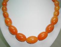 Vintage 70s Long Chunky Orange Lucite Marble Effect Bead Necklace Fab!