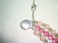 50s 3 Row AB Pink Glass Bead Drop Necklace Ster Silver Diamante Clasp!