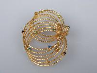 Vintage 50s Modernist Large Gold Swirl Multi Coloured Diamante Brooch