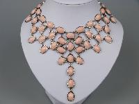 Amazing 1960s Style Festoon Bib Drop Pink Lucite Silver Link Necklace