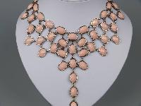 Amazing 1960s Style Festoon Bib Drop Pink Lucite Silver Link Necklace