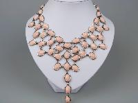 Amazing 1960s Style Festoon Bib Drop Pink Lucite Silver Link Necklace