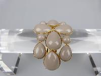 Fabulous Wide Chunky Grey Clamper Cuff Goldtone Hinged Bangle Bracelet