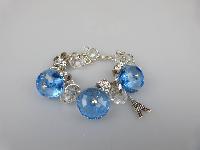 Fab Chunky Blue Bead Crystal Glass Sparkling Diamante Charm Bracelet