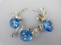 Fab Chunky Blue Bead Crystal Glass Sparkling Diamante Charm Bracelet
