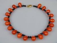 Amazing Teardrop Shaped Cornelian Bead and Black Glass Collar Necklace