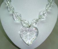 Fab Chunky Clear Lucite Acrylic Bead Necklace with Large Heart Pendant