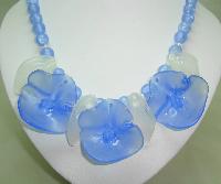 1970s Amazing Chunky Blue and Clear Lucite Flower Statement Necklace 