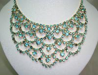 1950s Glam Aqua Blue Diamante Festoon Cascade Necklace Statement Piece