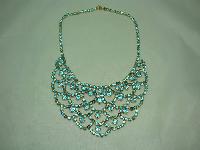 1950s Glam Aqua Blue Diamante Festoon Cascade Necklace Statement Piece