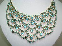 1950s Glam Aqua Blue Diamante Festoon Cascade Necklace Statement Piece