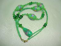 Vintage 30s Pretty Green Glass Wedding Cake Bead Dropper Necklace