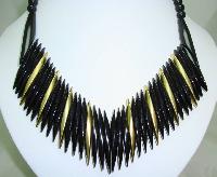 Vintage 60s Black and Gold Lucite Plastic V Shaped Statement Necklace