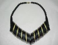 Vintage 60s Black and Gold Lucite Plastic V Shaped Statement Necklace