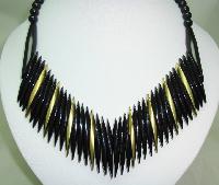 Vintage 60s Black and Gold Lucite Plastic V Shaped Statement Necklace