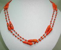 Vintage Art Deco End of Day Venetian Orange Swirl Glass Bead Necklace