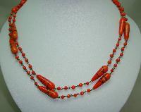 Vintage Art Deco End of Day Venetian Orange Swirl Glass Bead Necklace