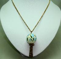 Vintage 70s Pretty Porcelain Pomander Perfume Pendant and Long Chain