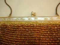 Vintage 50s Super Amber Gold Bead Lucite Frame Evening Handbag Fab!