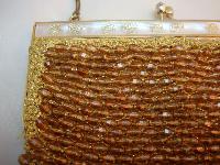Vintage 50s Super Amber Gold Bead Lucite Frame Evening Handbag Fab!