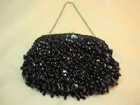 Vintage 50s Glamorous Black Dangle Bead and Sequin Evening Handbag