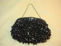 Vintage 50s Glamorous Black Dangle Bead and Sequin Evening Handbag