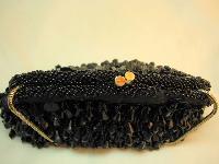 Vintage 50s Glamorous Black Dangle Bead and Sequin Evening Handbag