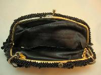 Vintage 50s Glamorous Black Dangle Bead and Sequin Evening Handbag