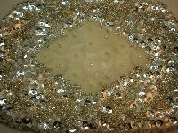 Vintage 50s Silver Sequin and Cream Lucite Flower Evening Bead Handbag