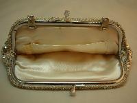 Vintage 50s Silver Sequin and Cream Lucite Flower Evening Bead Handbag