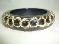 Stylish and Unusual Black and Clear Lucite Gold Chain Inset Bangle 