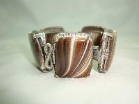 Vintage 60s Chunky Agate Brown and Cream Swirl Glass Bracelet Miracle