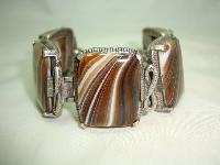 Vintage 60s Chunky Agate Brown and Cream Swirl Glass Bracelet Miracle