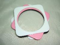 Vintage 80s Funky Set of Four White Black Pink Plastic Square Bangles
