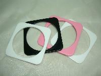Vintage 80s Funky Set of Four White Black Pink Plastic Square Bangles
