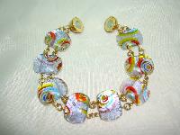 Quality Colourful Murano Foil Glass Bead Bracelet Magnetic Clasp Fab!