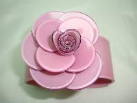 Vintage Inspired Chunky Plastic Big Baby Wide Pink Rose Flower Cuff Bangle
