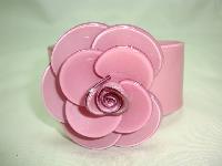 Vintage Inspired Chunky Plastic Big Baby Wide Pink Rose Flower Cuff Bangle