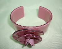 Vintage Inspired Chunky Plastic Big Baby Wide Pink Rose Flower Cuff Bangle