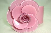 Vintage Inspired Chunky Plastic Big Baby Wide Pink Rose Flower Cuff Bangle
